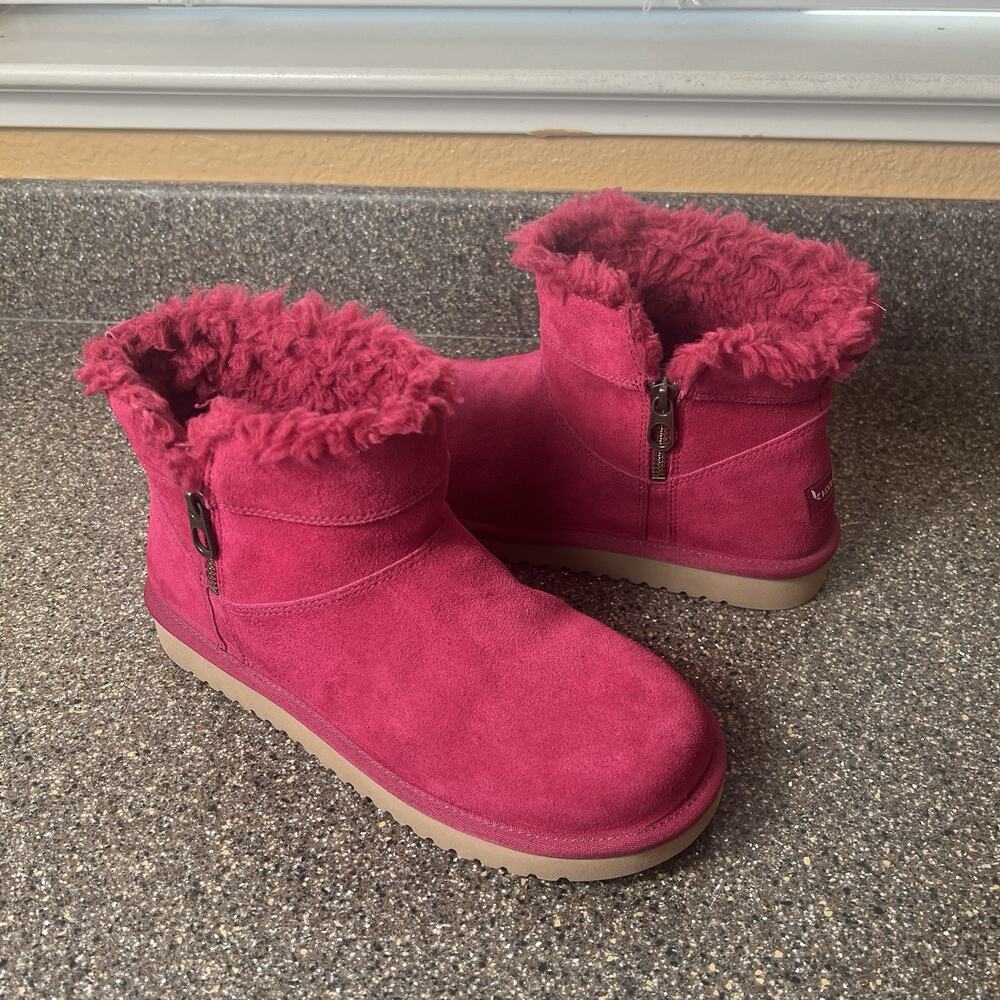 Koolaburra By Ugg Fuchsia Mini Ankle Boots Womens Size 9 Faux Fur Lining Pull On